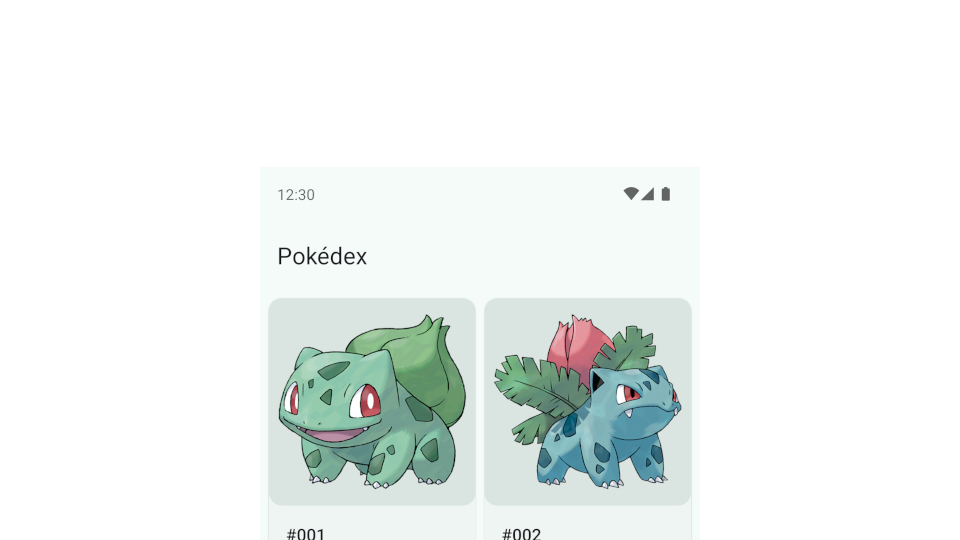 Pokédex sample app on a Pixel 2